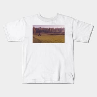 Autumn field with haystack and the wood Kids T-Shirt